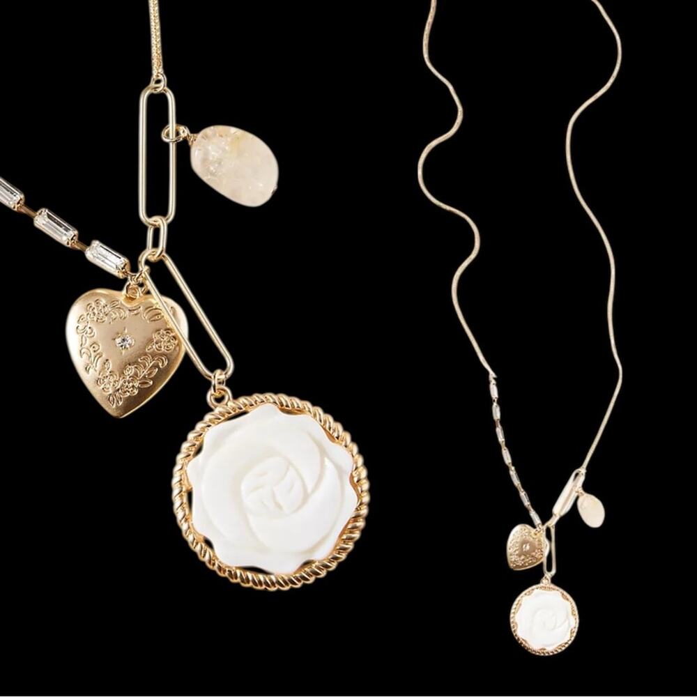 Anthropologie Gladys Pendant Necklace Quartz Mother of Pearl Long 17”